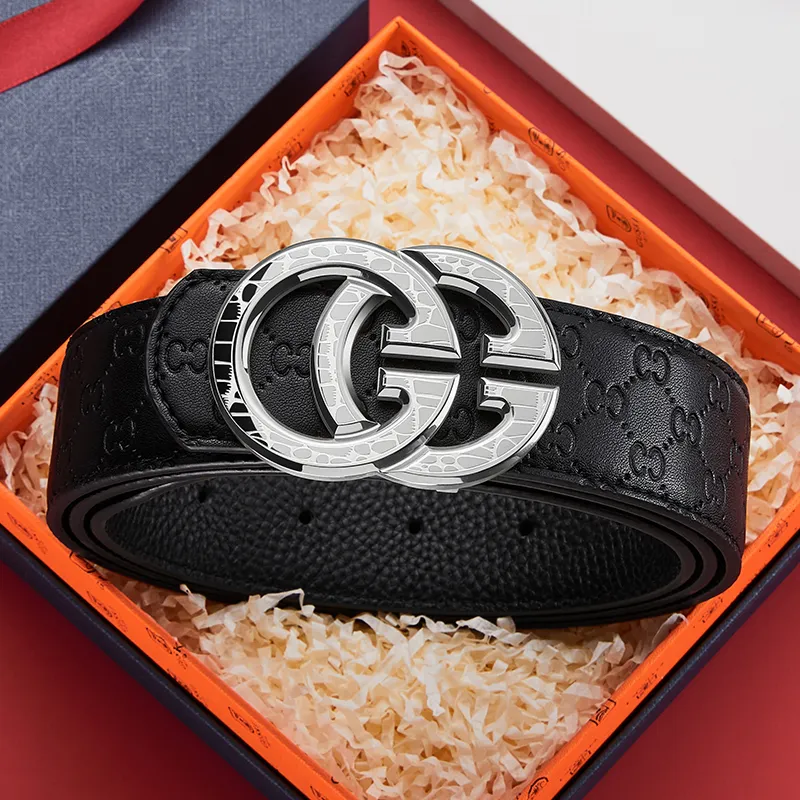 GUSKI Top Grain Cow Leather Smooth Buckle Belt Men's Width  3.8cm Gift Box Sets-2