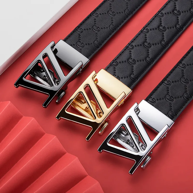 GUSKI Top Grain Cow Leather Automatic Buckle Belt, Suitable For Men's Pants Men's Gunmetal Width 3.5cm Gift Box Set-4