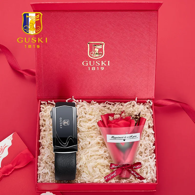 GUSKI Top Grain Cow Leather Automatic Buckle Belt, Husband Elegance Premium Belt Men's Width 3.5cm-3