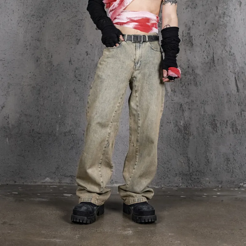 UNDERWATER Sand Patchwork Bootcut Jeans Unisex Dust Sand-3