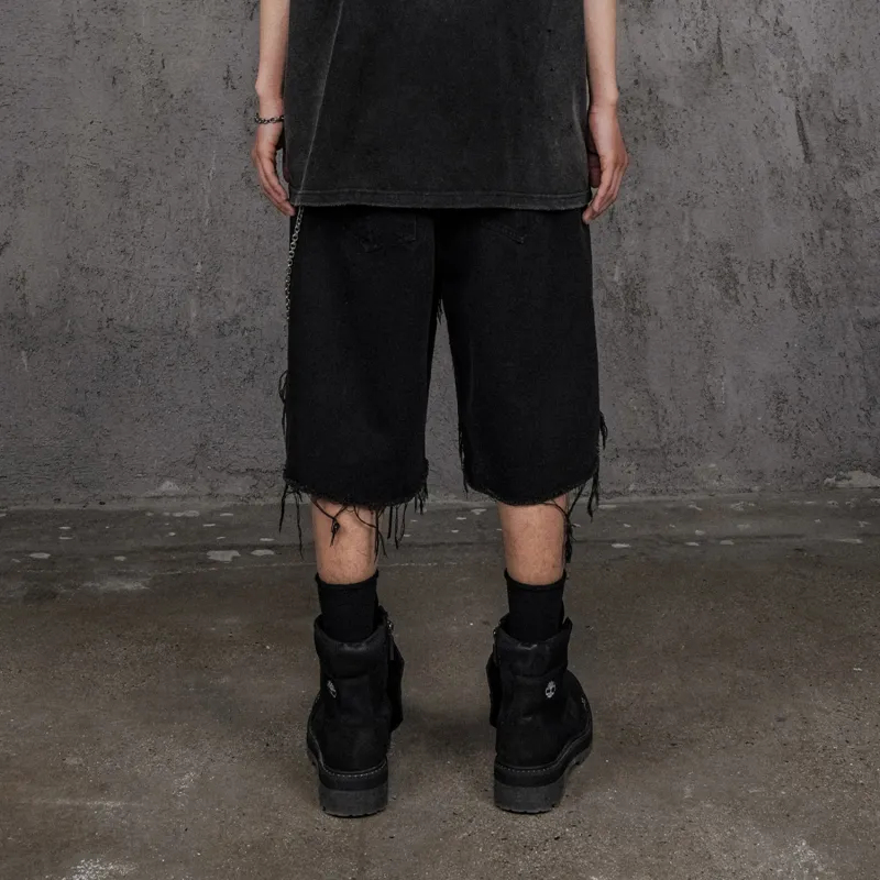 UNDERWATER Denim Shorts Unisex Sand Wash Black-2