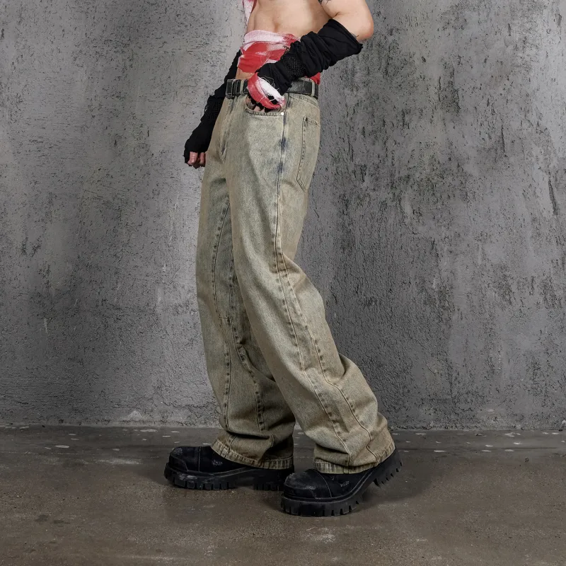 UNDERWATER Sand Patchwork Bootcut Jeans Unisex Dust Sand-2