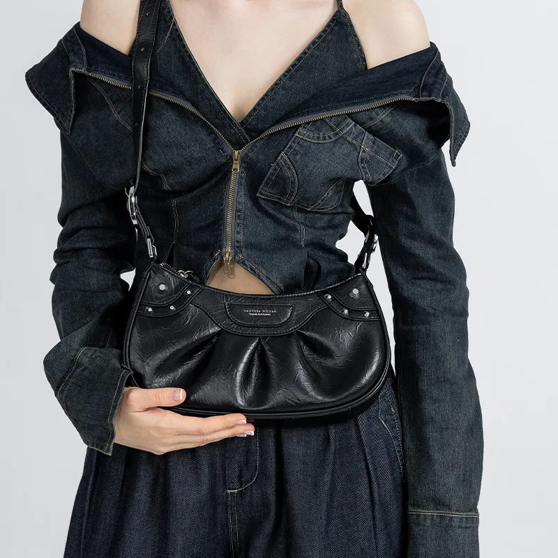 VANESSA HOGAN Cow Leather Handbag Shoulder Bag Crossbody Bag Medium Size Women's Black/Ecru-8
