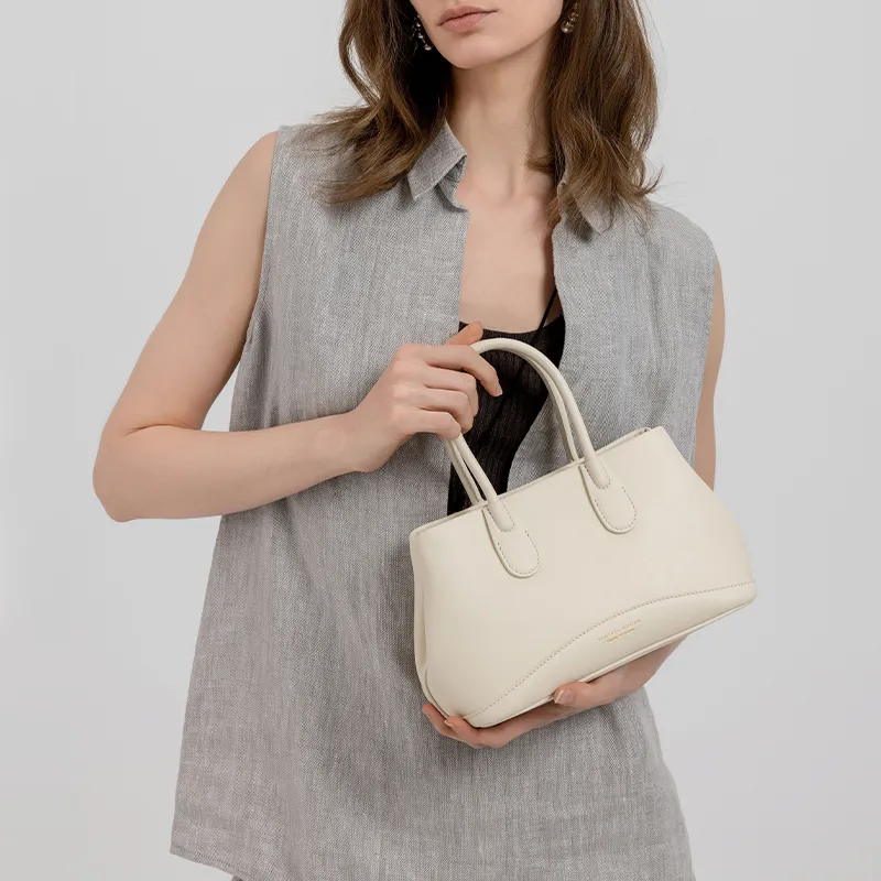 VANESSA HOGAN Top Grain Cow Leather Crossbody One Shoulder Handbag Trumpets Women's Nut Brown/Shoal White-10