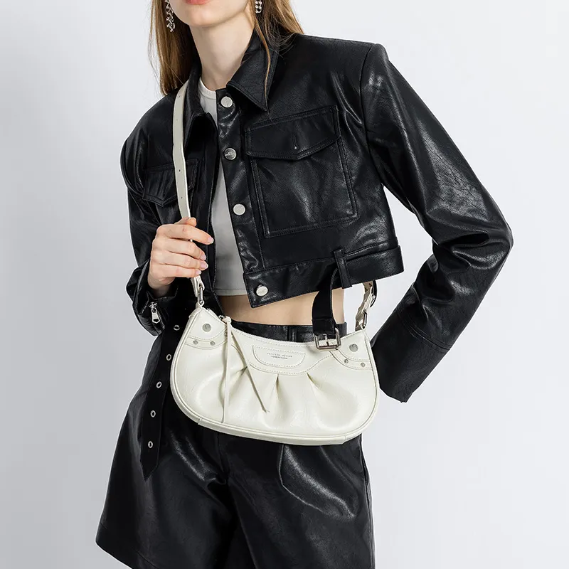 VANESSA HOGAN Cow Leather Handbag Shoulder Bag Crossbody Bag Medium Size Women's Black/Ecru-3