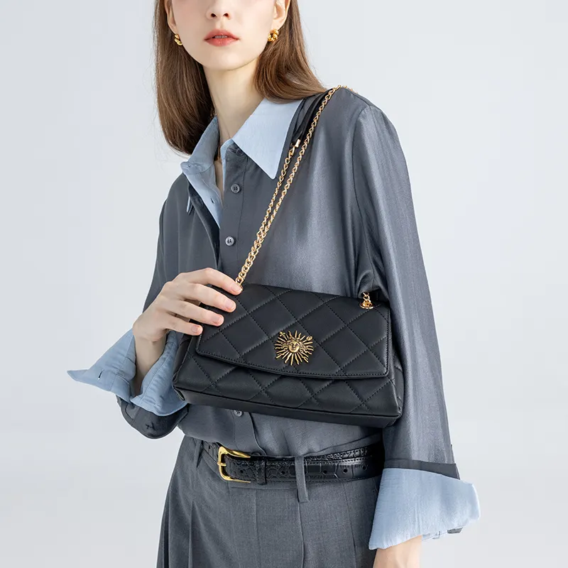 VANESSA HOGAN Helios Series Cow Split Leather Shoulder Bag Regular Women's Black/Ecru-10