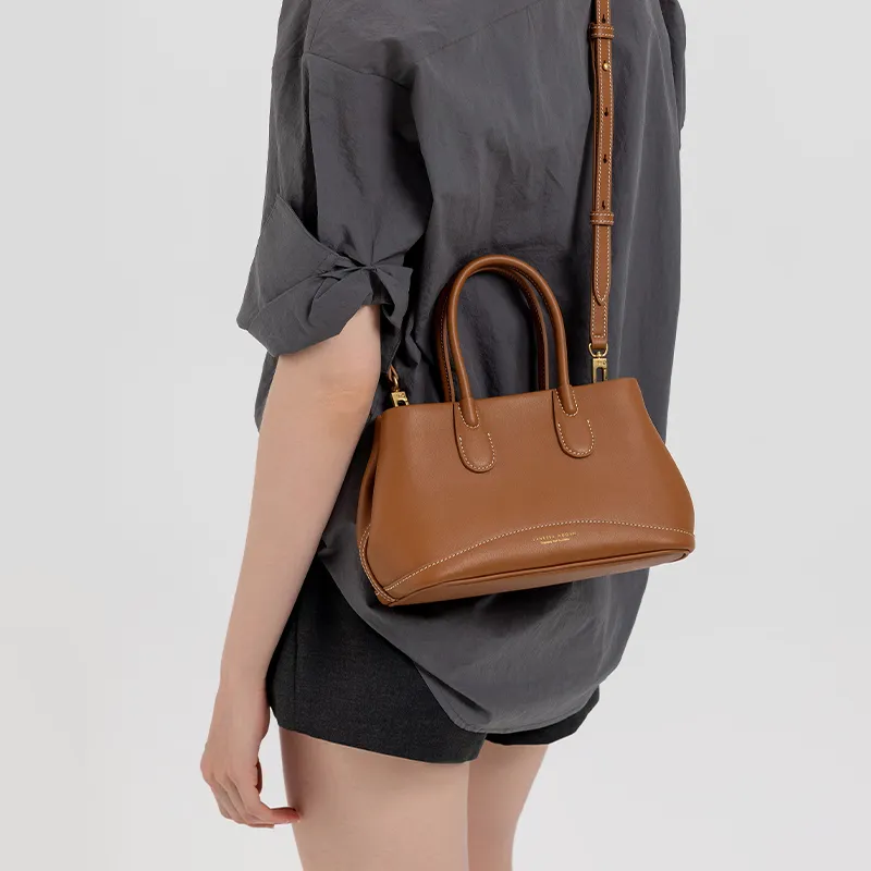 VANESSA HOGAN Top Grain Cow Leather Crossbody One Shoulder Handbag Trumpets Women's Nut Brown/Shoal White-7