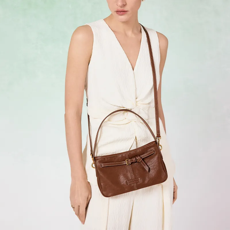 VANESSA HOGAN Top Grain Cow Leather Crossbody Bag Pochette Shoulder Bag Regular Women's Cocoa Red Brown/Obsidian Black-5