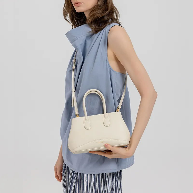 VANESSA HOGAN Top Grain Cow Leather Crossbody One Shoulder Handbag Trumpets Women's Nut Brown/Shoal White-9