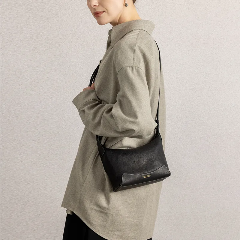 VANESSA HOGAN Top Grain Vegetable Tanned Cow Leather Shoulder Bag Small Size Women's Cocoa Red/Brown/Obsidian Black-12