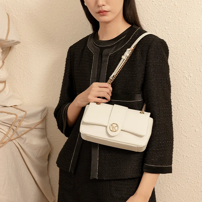 VANESSA HOGAN Vh Classic Series Cow Leather Small Square Bag Shoulder Bag Regular Women's Ecru/Black-4