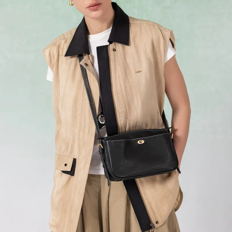 VANESSA HOGAN Top Grain Cow Leather Crossbody Bag Pochette, Shoulder Bag Women's Cocoa Red Brown/Obsidian Black-10
