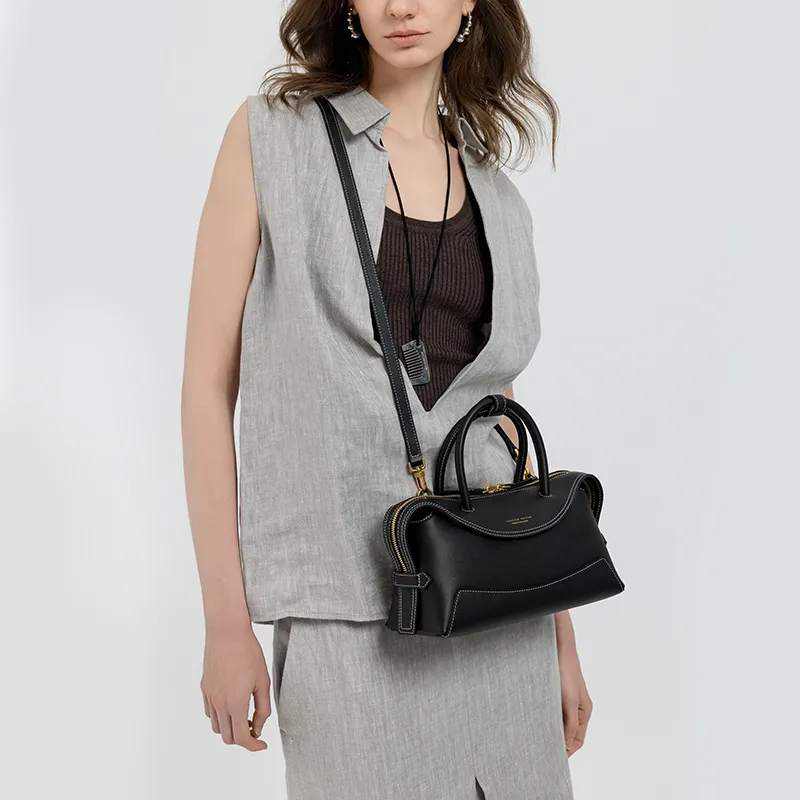VANESSA HOGAN Cow Leather Crossbody Handbag Women's Nut Brown/Shallow Beach White/Midnight Black-10