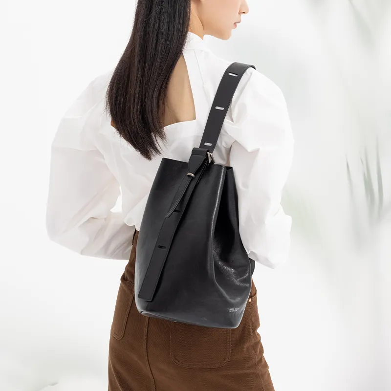VANESSA HOGAN Vh Classic Series Cow Leather Bucket Bag Crossbody Bag Handbag Shoulder Bag Regular Women's Black-2
