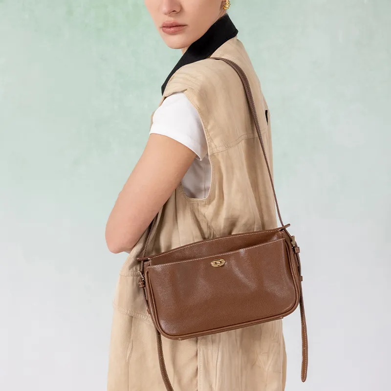 VANESSA HOGAN Top Grain Cow Leather Crossbody Bag Pochette, Shoulder Bag Women's Cocoa Red Brown/Obsidian Black-4