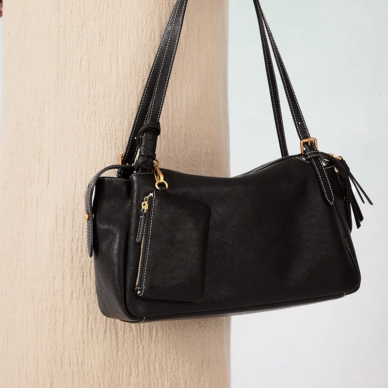 VANESSA HOGAN Cow Leather Shoulder Bag Large Size Women's Cocoa Red/Brown/Obsidian Black-11