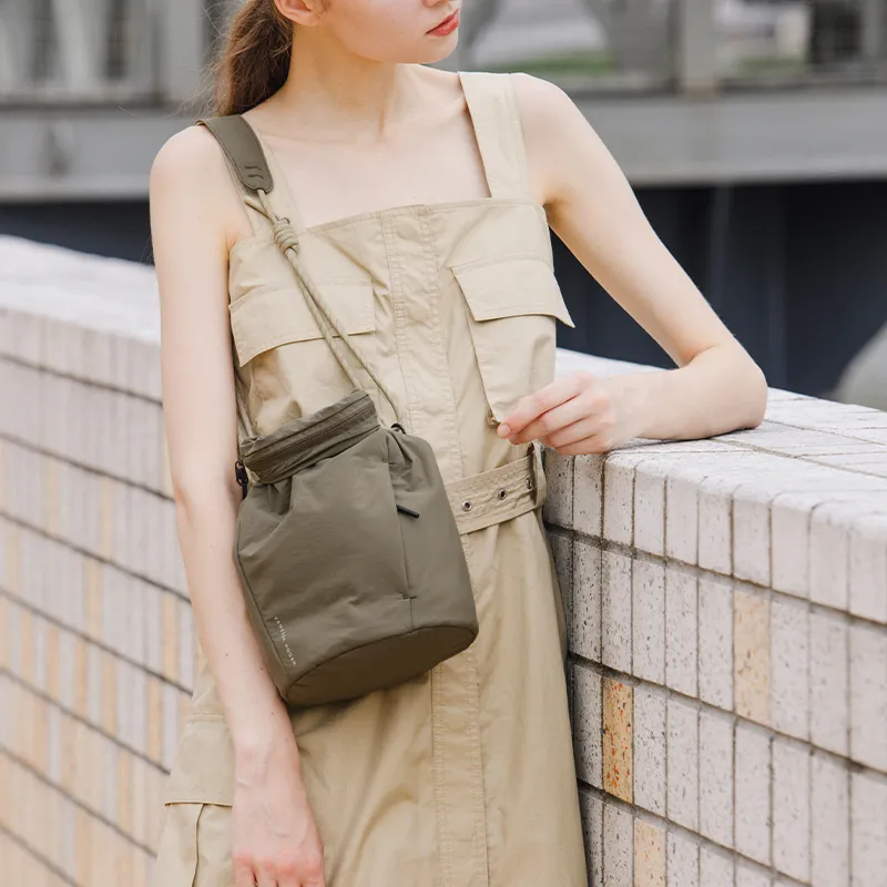 VANESSA HOGAN Fabric Crossbody Bag Unisex Gray Green/Khaki-12