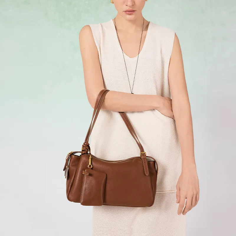 VANESSA HOGAN Cow Leather Shoulder Bag Large Size Women's Cocoa Red/Brown/Obsidian Black-5