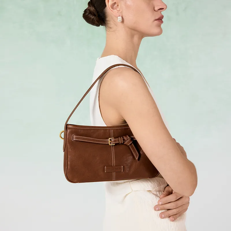 VANESSA HOGAN Top Grain Cow Leather Crossbody Bag Pochette Shoulder Bag Regular Women's Cocoa Red Brown/Obsidian Black-4