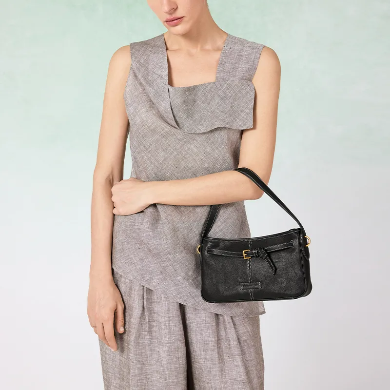 VANESSA HOGAN Top Grain Cow Leather Crossbody Bag Pochette Shoulder Bag Regular Women's Cocoa Red Brown/Obsidian Black-9