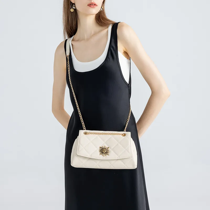 VANESSA HOGAN Helios Series Cow Split Leather Shoulder Bag Regular Women's Black/Ecru-4