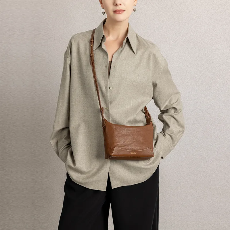 VANESSA HOGAN Top Grain Vegetable Tanned Cow Leather Shoulder Bag Small Size Women's Cocoa Red/Brown/Obsidian Black-6