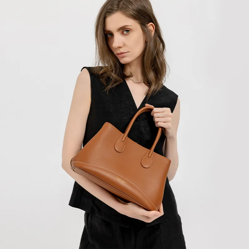 VANESSA HOGAN Top Grain Cow Leather Crossbody Handbag Medium Size Women's Nut Brown-5