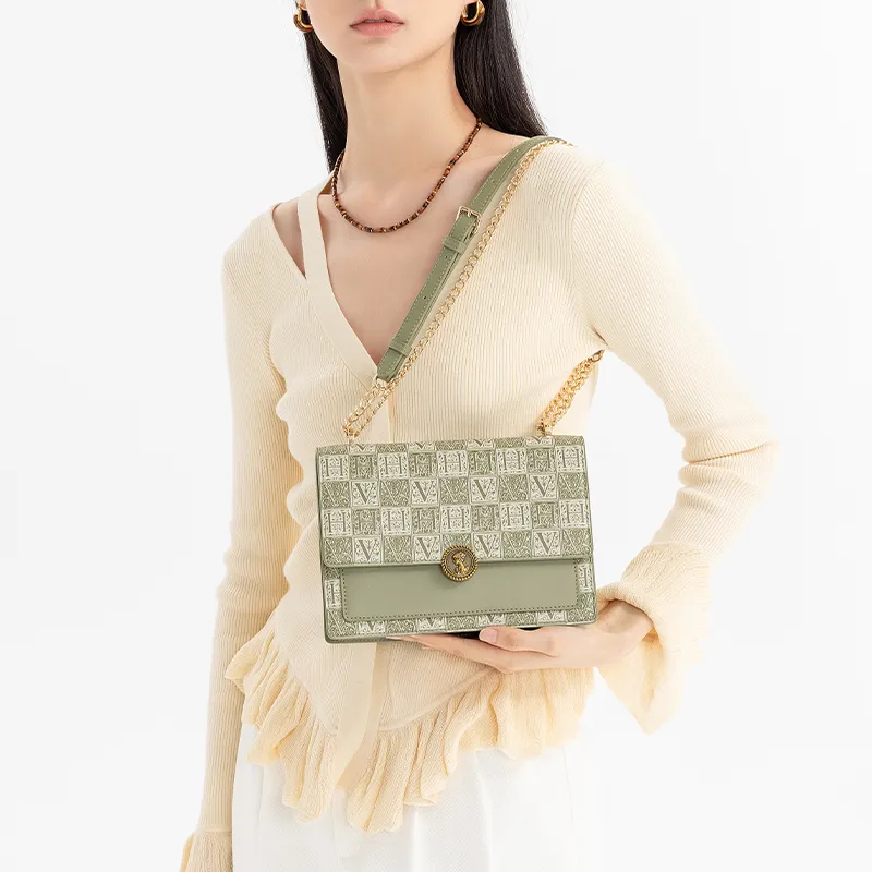 VANESSA HOGAN Cow Leather Shoulder Bag Crossbody Bag Women's Apricot/Green-3