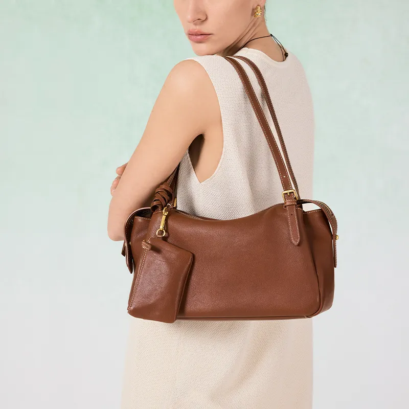 VANESSA HOGAN Cow Leather Shoulder Bag Large Size Women's Cocoa Red/Brown/Obsidian Black-4