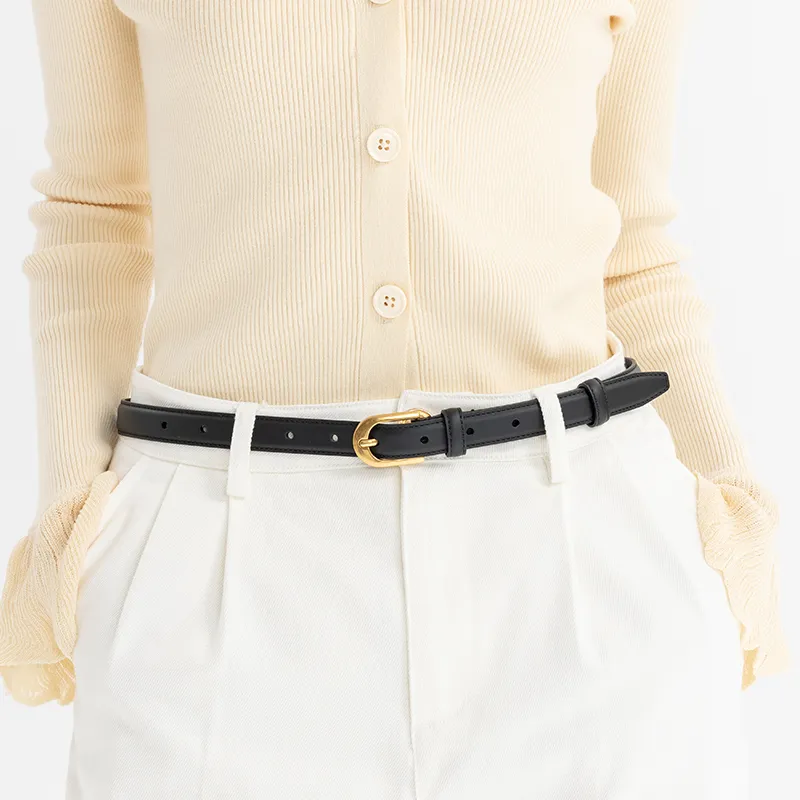 VANESSA HOGAN Niche Brand Versatile Belt Loop Smooth Button Jeans Belt Women's 1.9cm-5