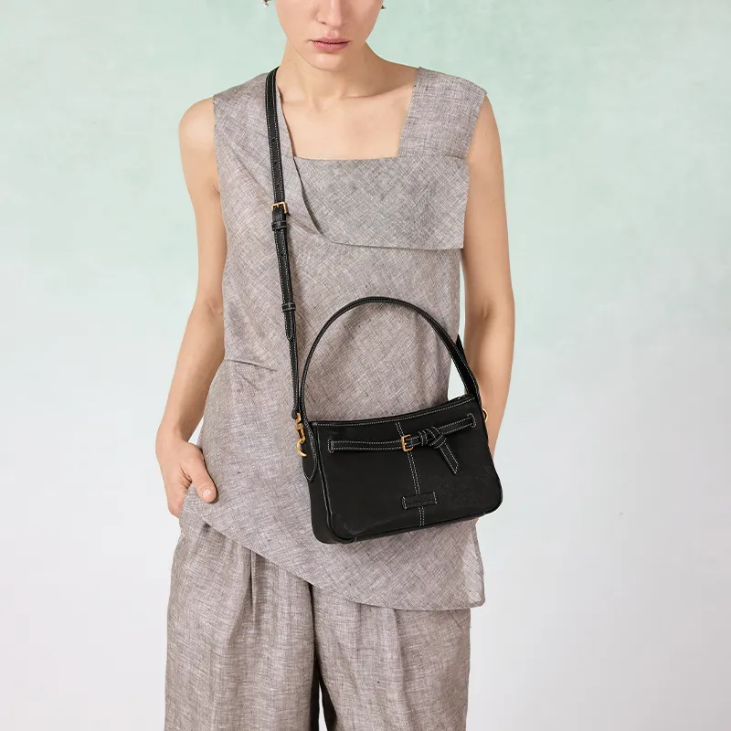VANESSA HOGAN Top Grain Cow Leather Crossbody Bag Pochette Shoulder Bag Regular Women's Cocoa Red Brown/Obsidian Black-10