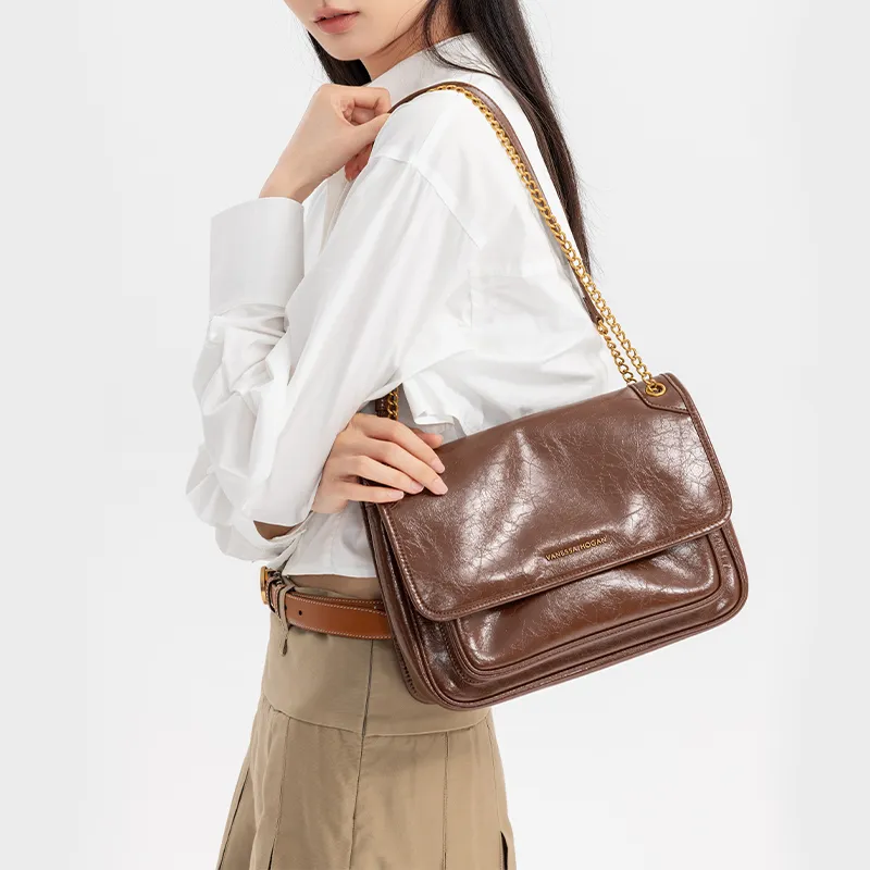 VANESSA HOGAN Cow Leather Shoulder Bag Crossbody Bag Women's Brown/Black-3