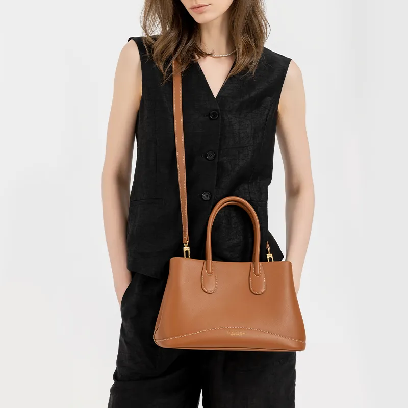 VANESSA HOGAN Top Grain Cow Leather Crossbody Handbag Medium Size Women's Nut Brown-7