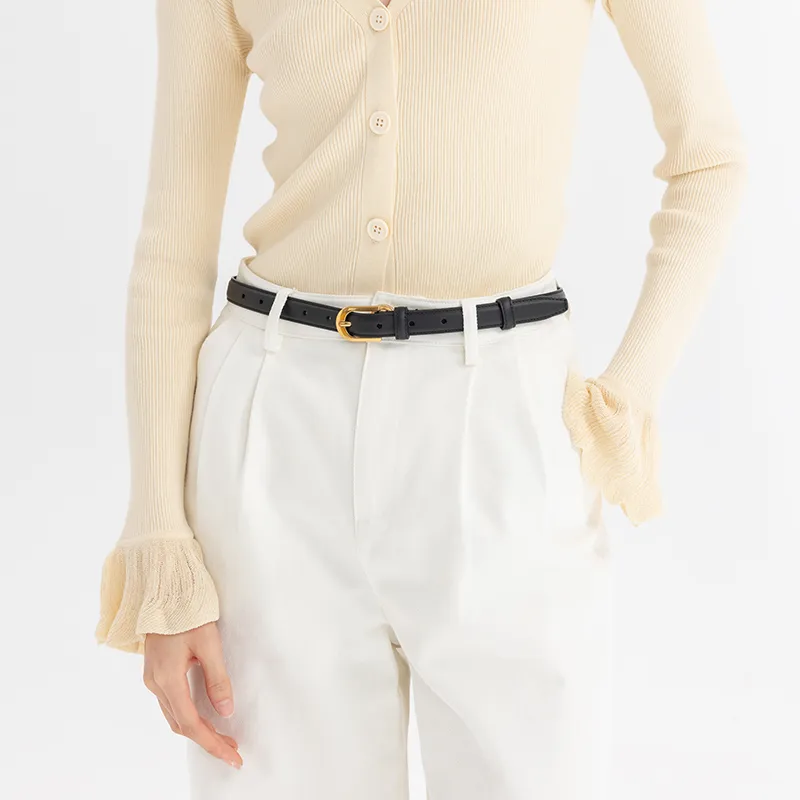 VANESSA HOGAN Niche Brand Versatile Belt Loop Smooth Button Jeans Belt Women's 1.9cm-4