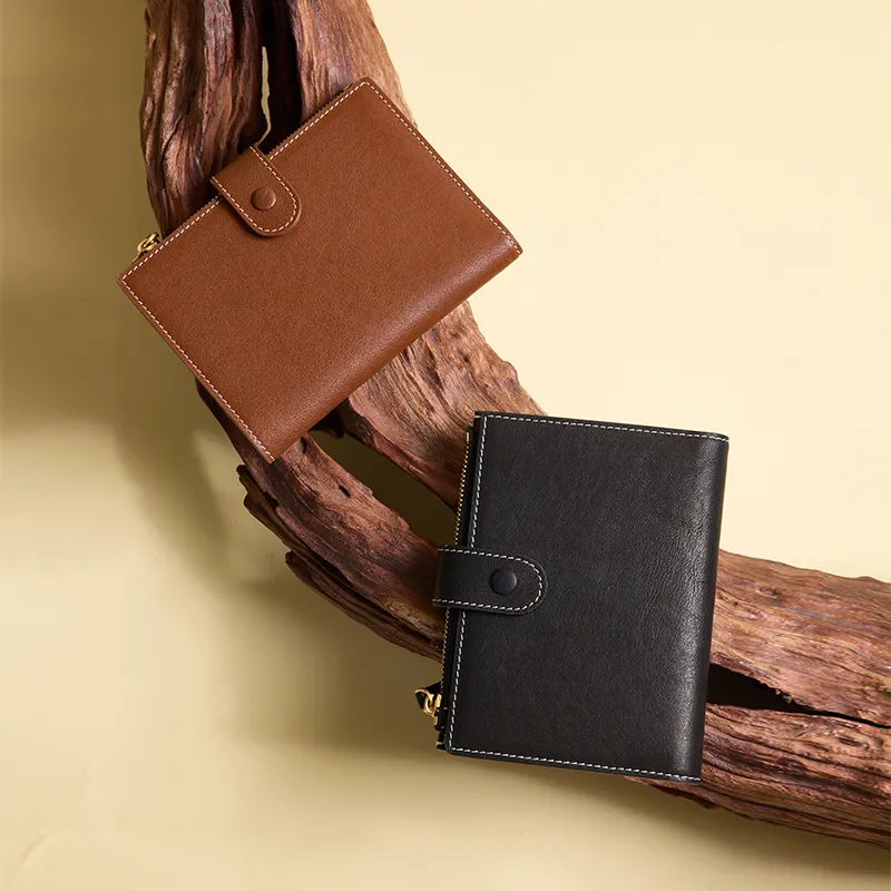 VANESSA HOGAN Cow Leather Multiple Card Slots Wallet Passport Holder Unisex Cocoa Red Brown/Obsidian Black-3