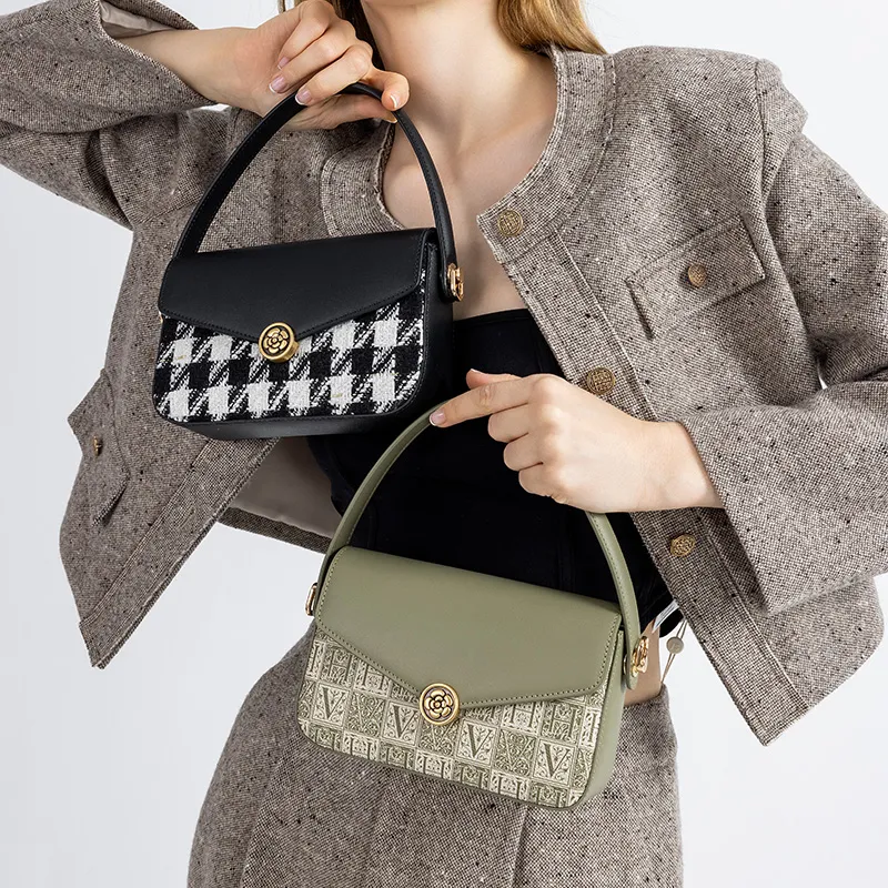 VANESSA HOGAN Monogram Cow Leather Shoulder Bag Crossbody Bag Shoulder Bag Handbag Small Size Women's Green/Black-5