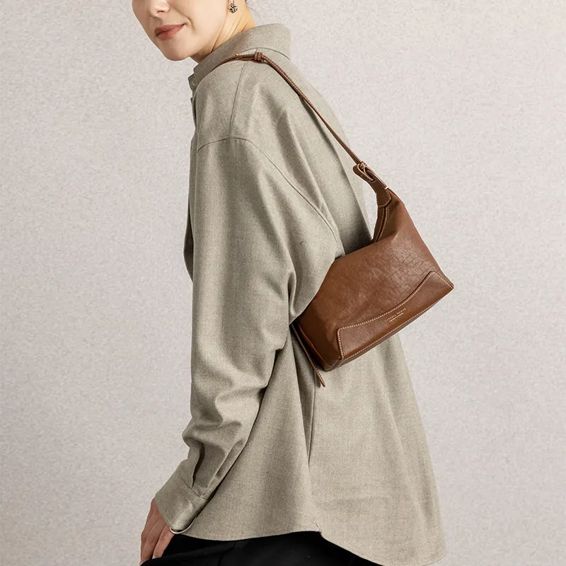 VANESSA HOGAN Top Grain Vegetable Tanned Cow Leather Shoulder Bag Small Size Women's Cocoa Red/Brown/Obsidian Black-4