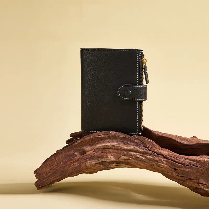 VANESSA HOGAN Cow Leather Multiple Card Slots Wallet Passport Holder Unisex Cocoa Red Brown/Obsidian Black-8