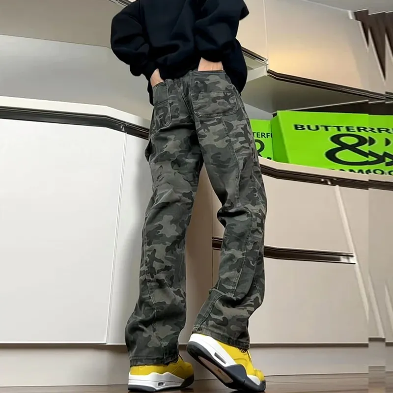 SUNSETMONENT Jeans Unisex Camouflage Army Green-5
