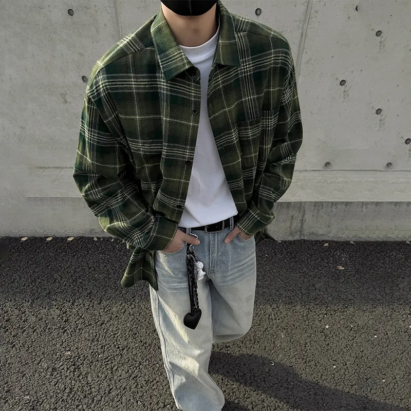 SUNSETMONENT Shirt Unisex Blue Brown Plaid-7