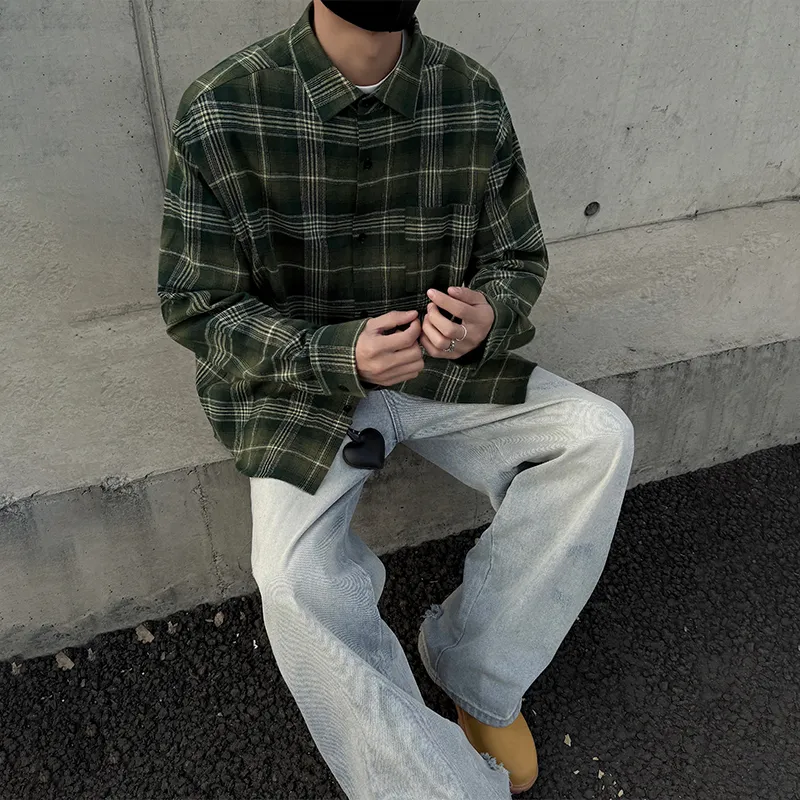 SUNSETMONENT Shirt Unisex Blue Brown Plaid-9
