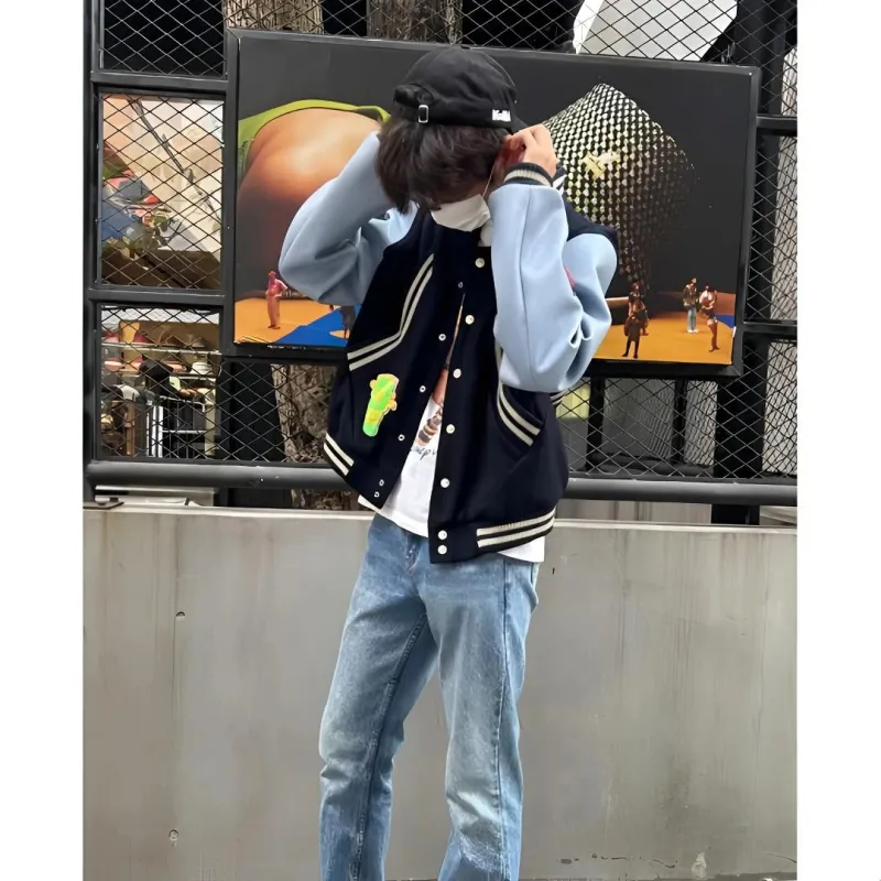 SUNSETMONENT Baseball Jacket Unisex Navy Blue-2