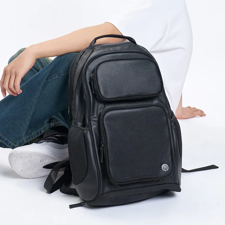 RIGORER New Litchi Grain PU Leather Backpack Unisex Black/White-6