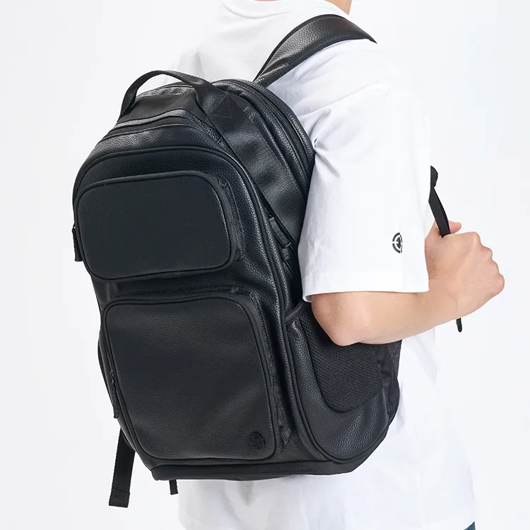 RIGORER New Litchi Grain PU Leather Backpack Unisex Black/White-5