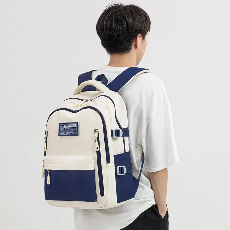 BOBDOG Oxford With Polyester Backpack Regular Unisex Ecru & Blue/Ecru & Red-3