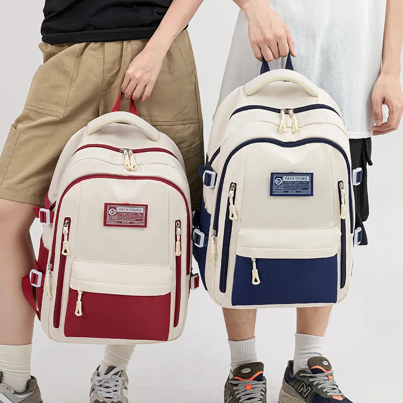 BOBDOG Oxford With Polyester Backpack Regular Unisex Ecru & Blue/Ecru & Red-6