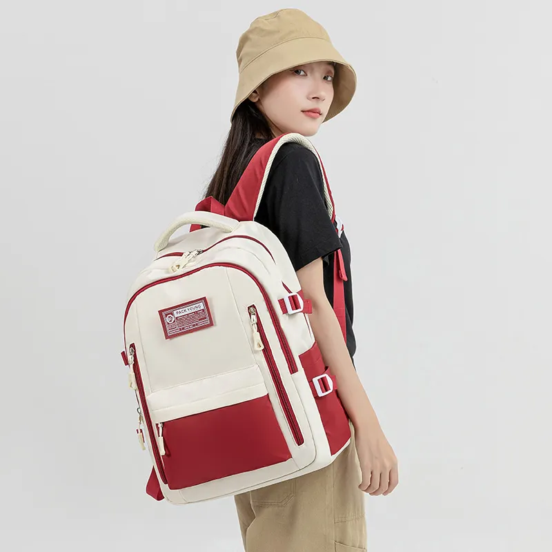 BOBDOG Oxford With Polyester Backpack Regular Unisex Ecru & Blue/Ecru & Red-9