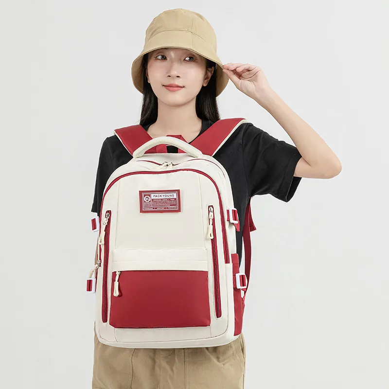 BOBDOG Oxford With Polyester Backpack Regular Unisex Ecru & Blue/Ecru & Red-8