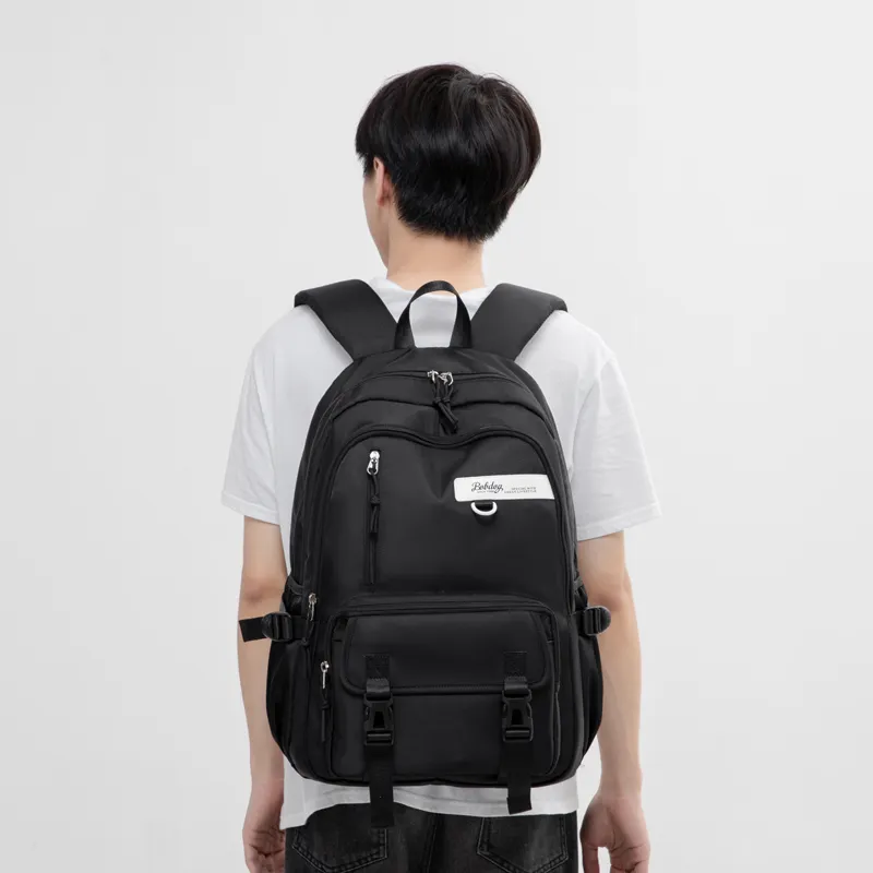BOBDOG Polyester Backpack Student Backpack Travel Bag Hiking Bag Large Size Unisex Pure Black White/Burgundy-1