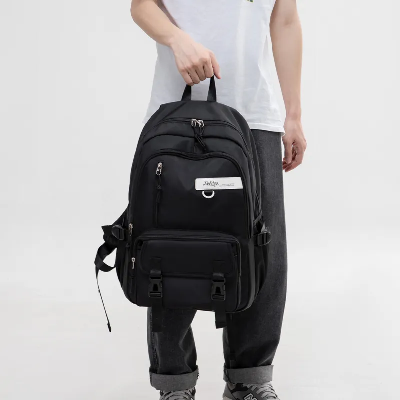 BOBDOG Polyester Backpack Student Backpack Travel Bag Hiking Bag Large Size Unisex Pure Black White/Burgundy-2